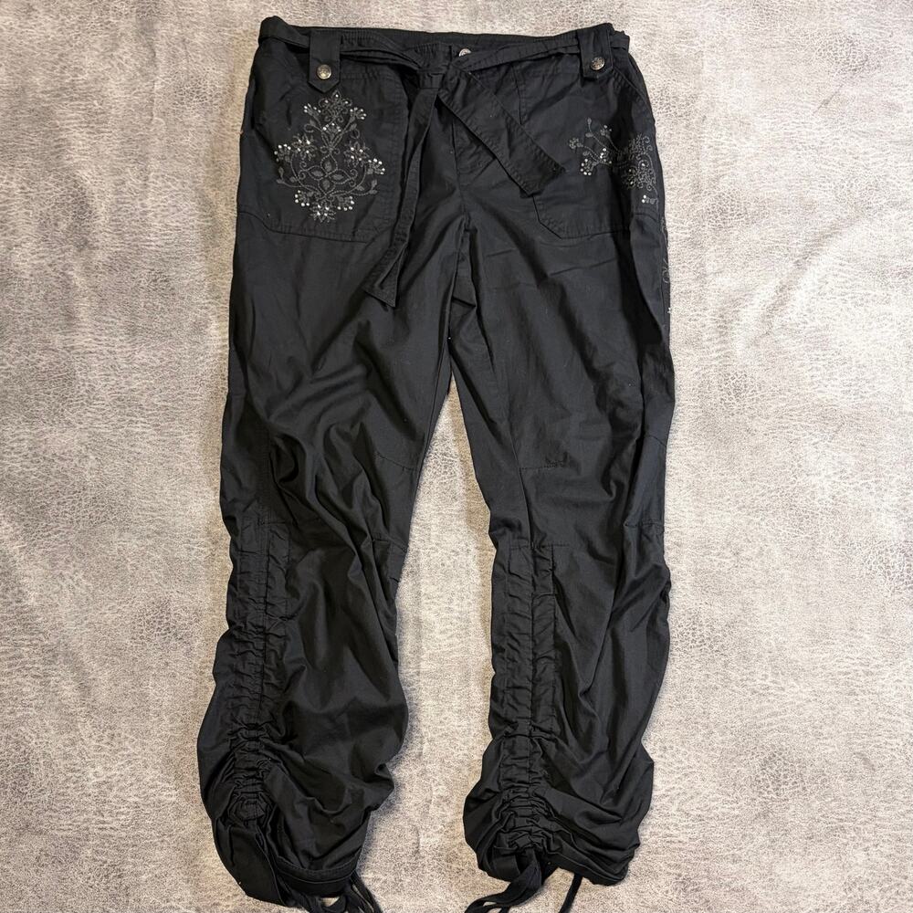 Y2K Black Embellished Utility Ruched Pants